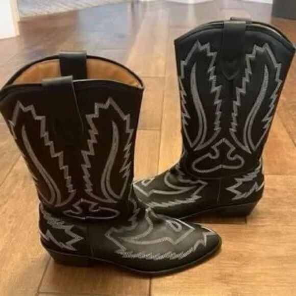 New Free People Toral Cross Your Heart Western Boot Black Leather White US 8 - Picture 13 of 14